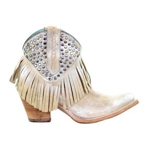 Corral Ladies Studs & Fringe Shortie Ankle Boots in Distressed Tan